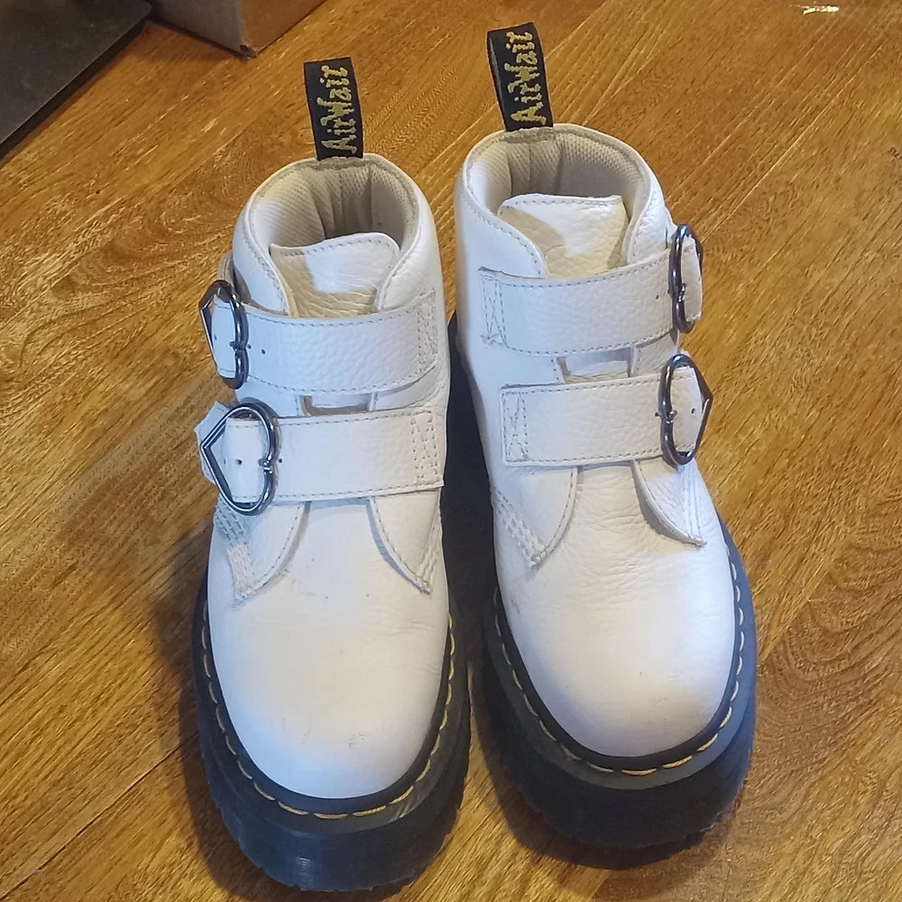 Dr. Martens White Heart Buckle Ankle Boots